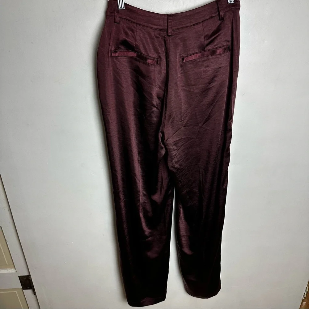 Good American Satin Pants Wide Leg Trouser Women's Size 2 or 26 Burgundy Stretch